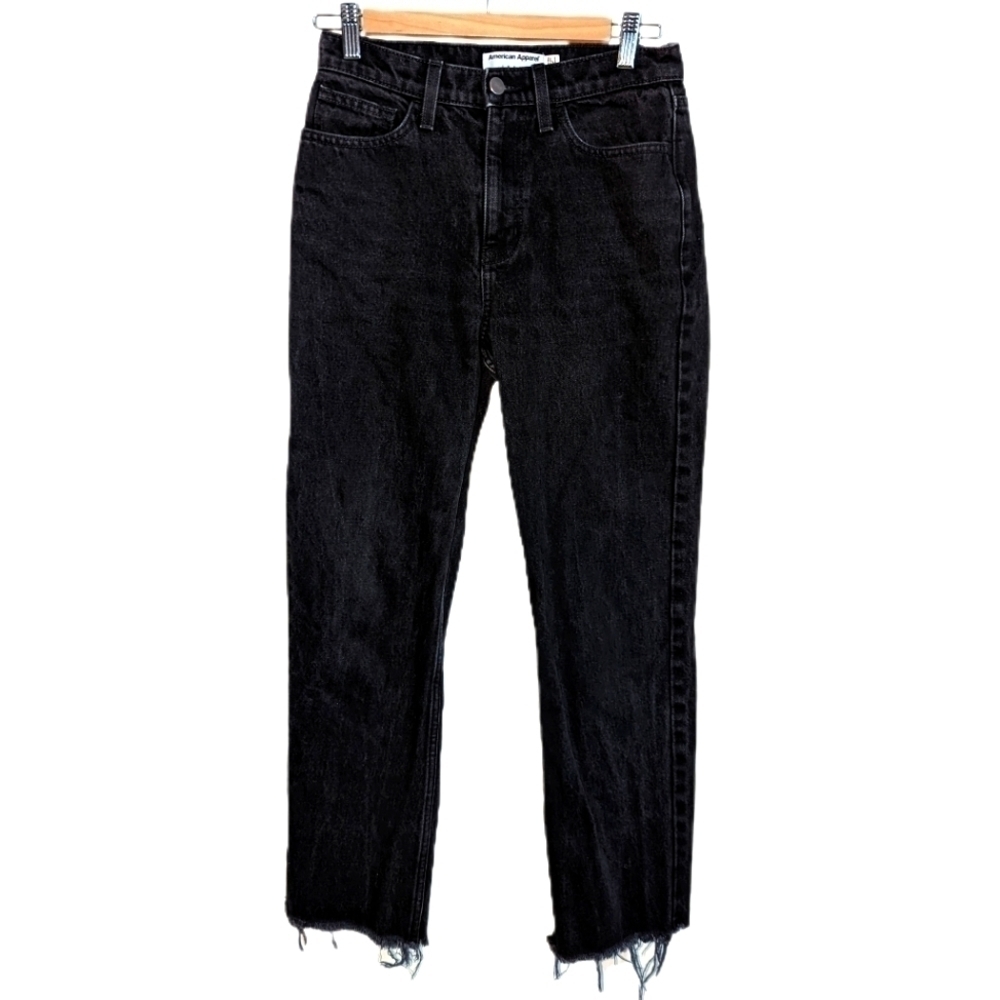 AMERICAN APPAREL Black Cotton High-Rise Raw Edges Jeans Size 27